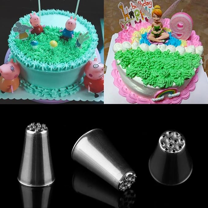 beyonday 3pcs Grass Cream Icing Nozzles Cupcake Practical Cream Piping Nozzle Tips Stainless Steel Pastry Tips Grass Fury Cake Decorating Tool (Silver)