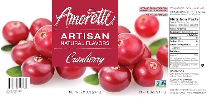 Amoretti - Natural Cranberry Artisan Flavor Paste, 8 oz, Perfect For Ice Cream, Beverages, Cakes, and more, Preservative Free, Vegan, Gluten Free, No Artificial Sweeteners, Highly Concentrated