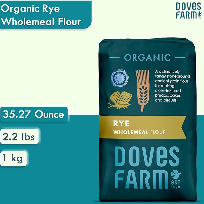 Doves Farm Organic Rye Wholemeal Flour | Stoneground Ancient Grain Flour | Perfect for Close-Textured Breads, Cakes & Biscuit Baking | High in Fiber | Imported from UK | 35.27 Oz (Pack of 2)