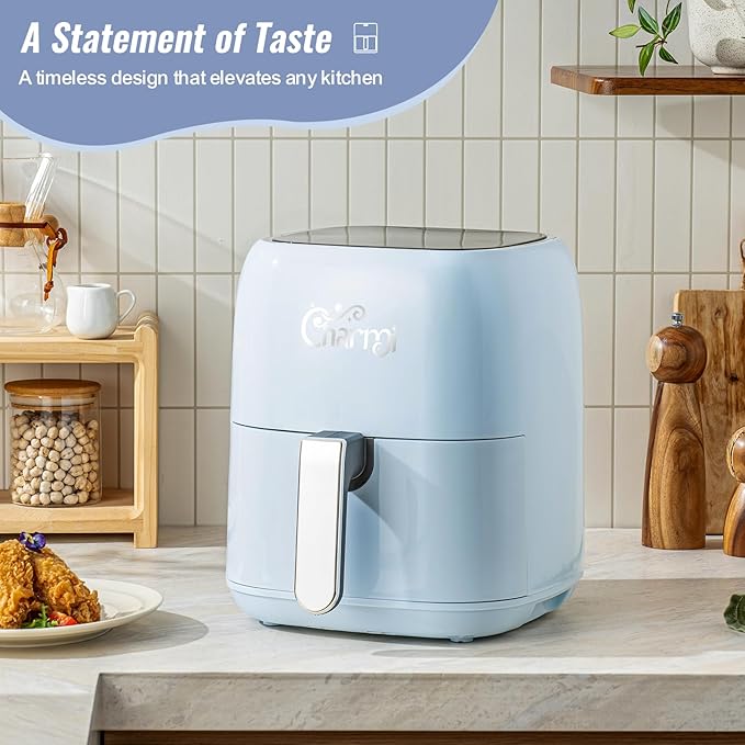 Charmi 5QT Air Fryer – Beautiful Retro Design, Stylish Countertop Look, Nonstick & PFAS-Free, Safe Auto Shutoff, Digital Touchscreen, 8 Cooking Presets (Pastel Blue)