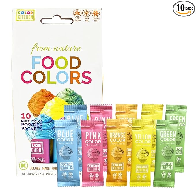 ColorKitchen Food Coloring 10-Pack – Plant-based Colors, Artificial Dye-free, Gluten-free, Kosher, Non-GMO, Vegan, Colors for Frosting and Natural Healthy Baking, Soy free (10 Packets-5 Colors)