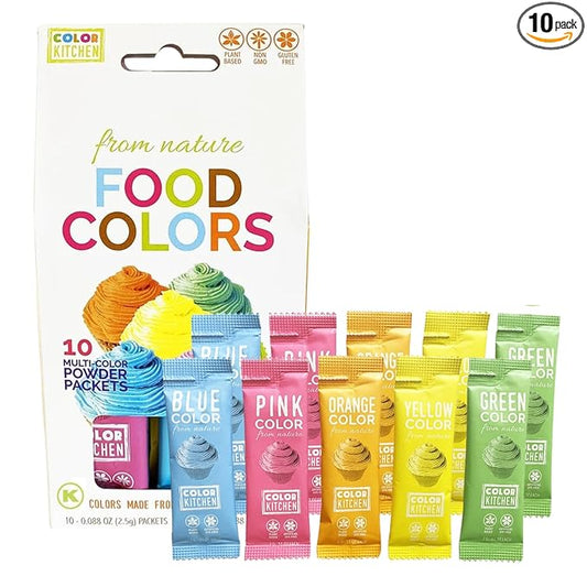 ColorKitchen Food Coloring 10-Pack – Plant-based Colors, Artificial Dye-free, Gluten-free, Kosher, Non-GMO, Vegan, Colors for Frosting and Natural Healthy Baking, Soy free (10 Packets-5 Colors)