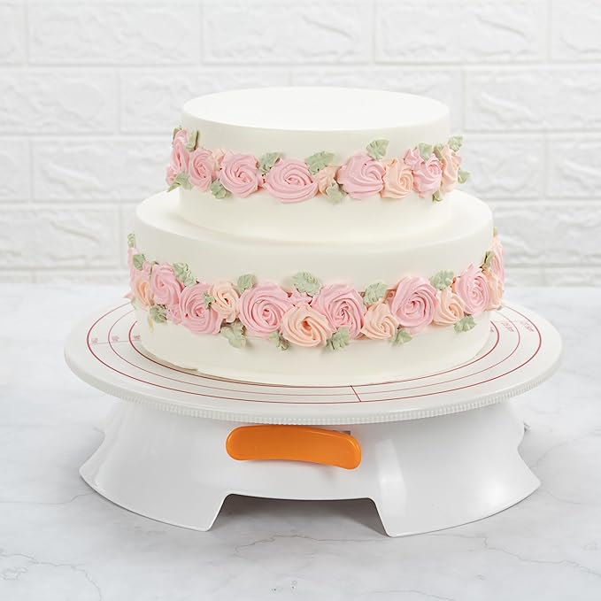 Restaurantware Pastry Tek 12 Inch Cake Turntable 1 Sturdy Rotating Cake Stand - Non-Slip Base With Locking Switch White Plastic Spinning Cake Stand For Decorating Cakes Cupcakes or Pastries