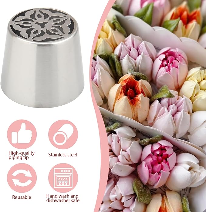 Extra Large Russian Piping Tip Set - 10 Stainless Steel Marshmallow Buttercream Framing Nozzles for Roses Tulip Cake Decorations and Bouquets, Includes 1 Leaf Nozzles and 1 Cleaning Brush(10A)
