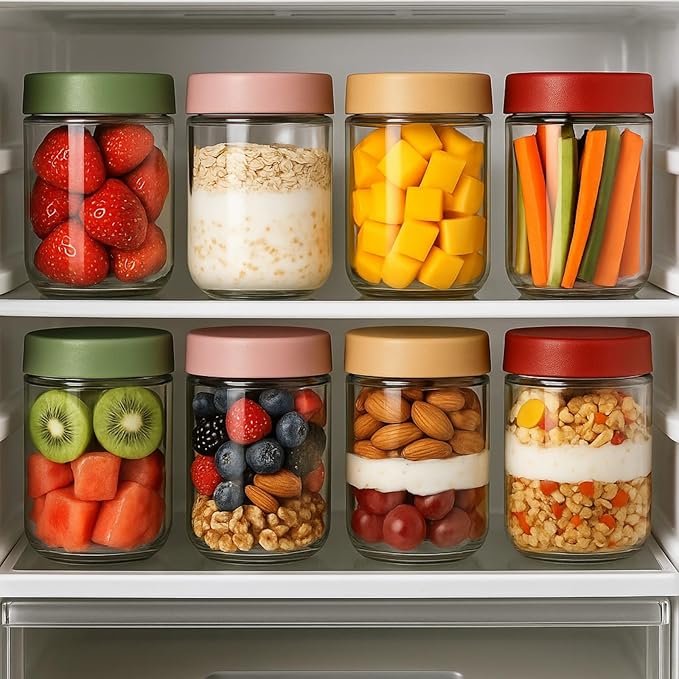 12-Pack 16oz Glass Jars with Lids, Airtight Overnight Oats Containers, Salad& Yogurt Storage, Mason Jars for Snacks, Spices, Meal Prep – Reusable