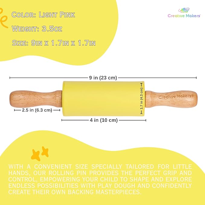 Small Rolling Pin for Kids, Non-Stick Silicone Surface with Wooden Handles for Play Dough and Baking Rolling Pin (Lemon Yellow)