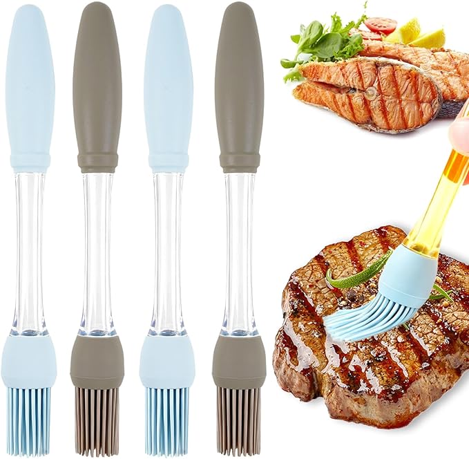 4 PCS Silicone Basting Brush for Cooking | Heat Resistant Non Stick Pastry Brushes | BBQ, Baking & Cooking Tools with Built-in Oil Reservoir for Even Saucing and Basting