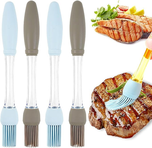 4 PCS Silicone Basting Brush for Cooking | Heat Resistant Non Stick Pastry Brushes | BBQ, Baking & Cooking Tools with Built-in Oil Reservoir for Even Saucing and Basting