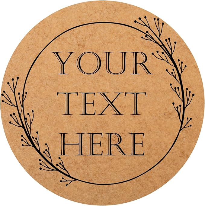 150,200Pcs Kraft Custom Sticker Labels Round Customized Labels Wreath Designs Personalized Stickers for Food Jars Gift Essential Oil Bottles Storage Bins(Kraft Paper 6)