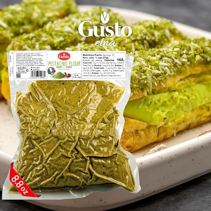 Pistachio Flour, 8.8 oz (250 g), Fine Chopped Pistachio Flour, Ground Pistachios, Pistachio Powder, Gluten Free Flour, High Protein, Non Gmo, Italy by Gusto ETNA