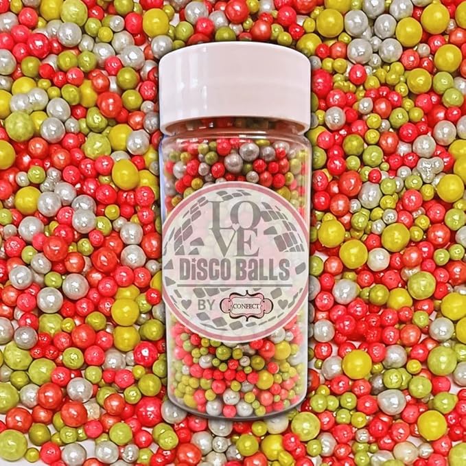 Confect Love Disco Ball Sprinkles Mix – Pink, Green & Silver Sprinkles Decorations for Cakes & Cupcakes – Gluten-Free, Nut-Free, Soy-Free, Dairy-Free, Palm Oil-Free – 4.2 Oz