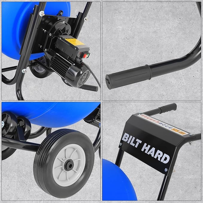 BILT HARD Cement Mixer 4 Cu.Ft. Portable Electric Poly Drum Concrete Mixer, Heavy Duty Power Cement Mixing Machine for Mortar, Stucco and Fodder