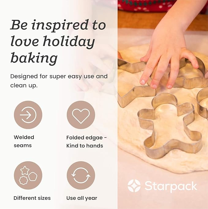 Starpack 'Bake me Happy' Christmas Cookie Cutters Set (18 pcs) - Holiday Cookie Cutters Variety Pack -Cookie Cutter Shapes Gingerbread Man, Star, Snowflake, Tree & Others - Metal Cookie Cutters