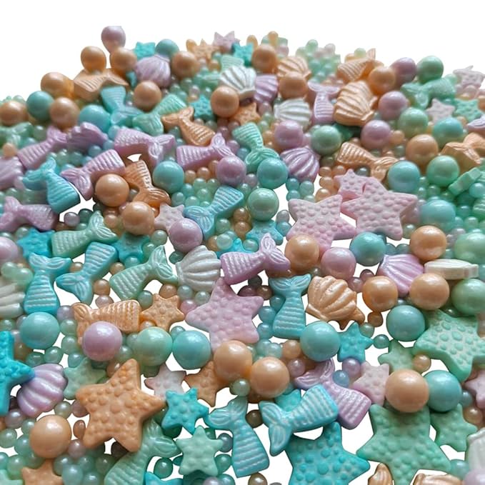 Homankit Mermaid Sprinkle Sweets Sprinkles for Baking Dessert Cupcake Cake Topper Starfish Shell Pearl Mermaid Candy Mix 3.53 Ounces Multicolor