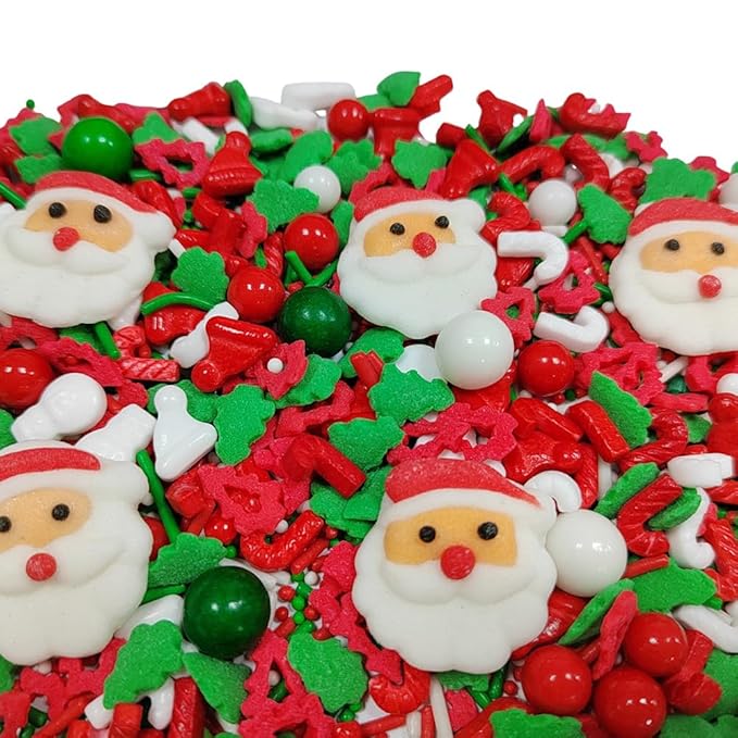 1 Bottle Christmas Sprinkles for Cookie Decorating Cake Toppers Candy Santa Claus Cupcake Topper Dessert Sprinkle with 6 Pieces Santa Claus