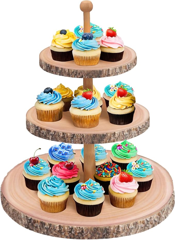 Cupcake Stand Rustic 3 Tier Dessert Stands Wood Cupcake Holder,Cupcake Tower Farmhouse Tiered Tray Stand for Baby Shower /Wedding Décor/Tea Party/Birthday/Graduation/Holiday