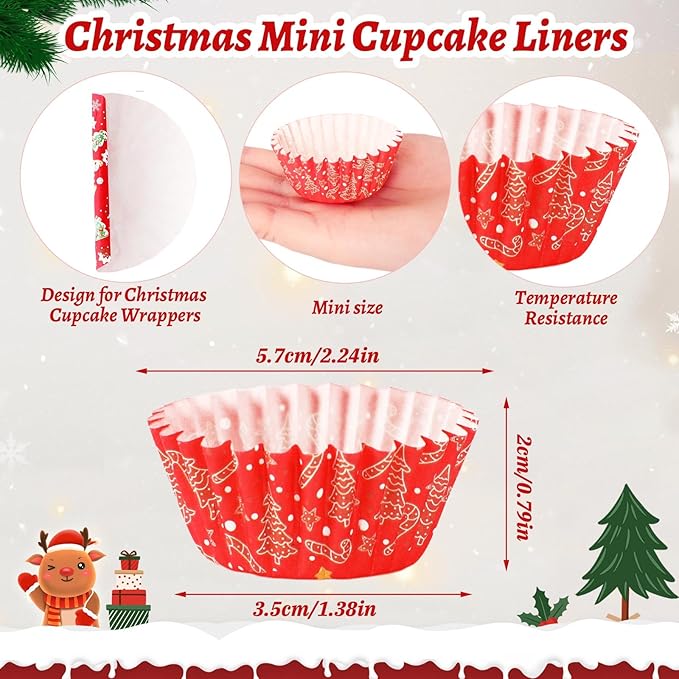 AUGSUN 800pcs Christmas Cupcake Liners Paper Candy Cups Santa Elk Snowman Gingerbread House Mini Muffin Liners for Xmas Holiday Party Cake Candy Truffles Chocolate Making Supplies (8 Designs)