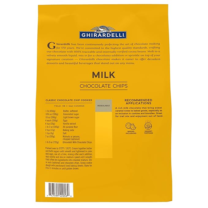 Ghirardelli Chocolate Company Milk Chocolate Chips 800 per lb, 5lb. Bag (Pack of 1)