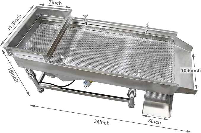 TECHTONGDA Straight Vibrating Sieve Screen Shaker Electric Linear Sifter Machine Stainless Steel One Layer One Motor 3mm Screen Size 11.8×29.5inch 110V