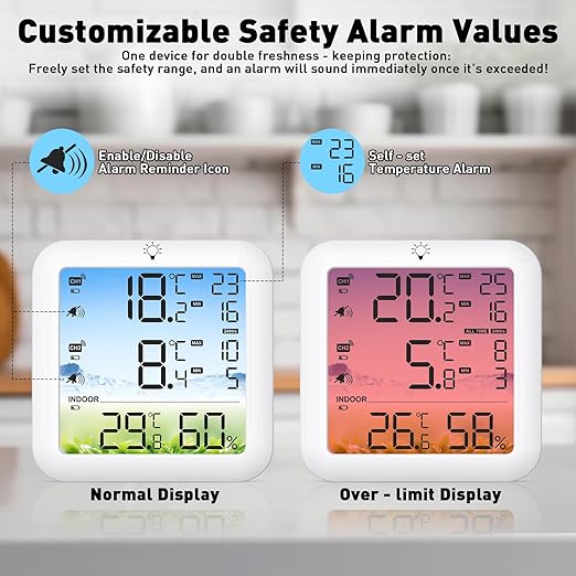 Wireless Freezer Alarm with Remote Temperature Sensor, 330FT Range Digital Thermometer, Backlit Display, 24H Max/Min for Refrigerator, Fridge, Deep Freezer Monitoring to Prevent Food Spoilage