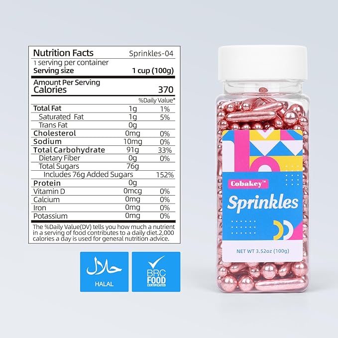 Rose Gold Sprinkles for Cake Decorating, Valentine Sprinkles, Rose Pearl Sugar Cupcake, Cookies, Ice Cream Toppings, 3.5 Ounces Cake Decorationss Baking, Perfect for Wedding, New Year’S Eve, Christmas Party