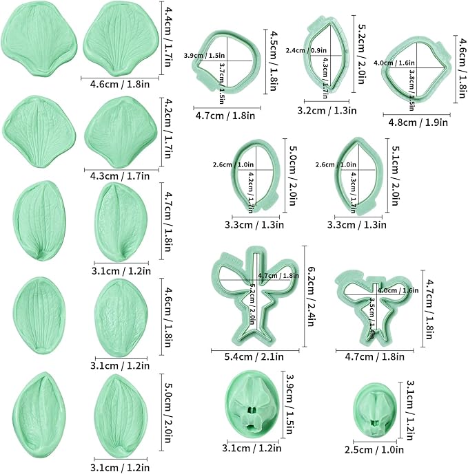 19Pcs Phalaenopsis Orchid Fondant Mold Set, Detailed Silicone Flower Veining Molds for Elegant Cake Decorating and Sugar Flowers
