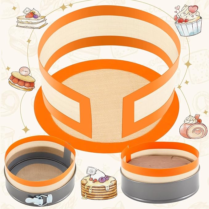 Honeydak 3 Set Silicone Baking Mat for 4, 7, 9 Inch Springform Pan Protector Prevent Cake from Sticking to Bottom and Side Easy Clean Nonstick Silicone Liners for Baking Cheesecake Pan (Orange)