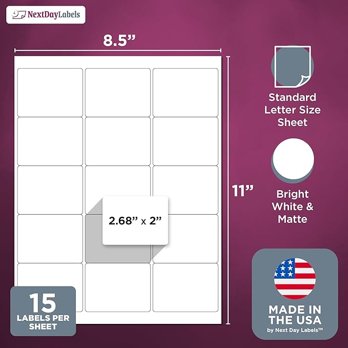 White Laser/Ink Jet Labels 2-11/16 x 2" by Next Day Labels