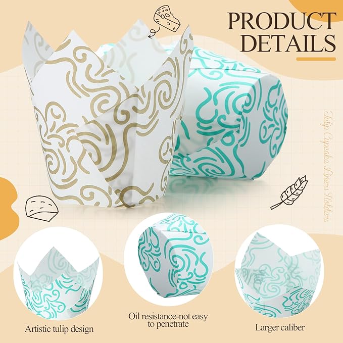 1200 Pcs Tulip Cupcake Liners for Baking Cups, Paper Muffin Liners Holders Greaseproof Tulip Cupcake Wrappers for Party Birthday Wedding Christmas