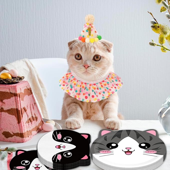 Egami 40pcs Cat birthday Party Decoration,include 20 dessert plate, 20 Napkin,Used for kitten birthday Party Supplies