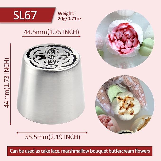 Extra Large Russian Piping Tips for Marshmallows Stainless Steel Flower Frosting Nozzles many styles Cake Decorating Baking tool for Buttercream, Cupcakes Cookies(SL67)