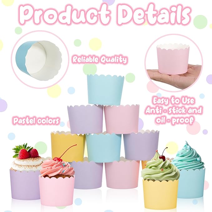 200 Pieces 5.5 oz Pastel Baking Cups Cupcake Wrappers for Muffins Colorful Baking Cups for Desserts Baby Showers Birthday Party Celebrations