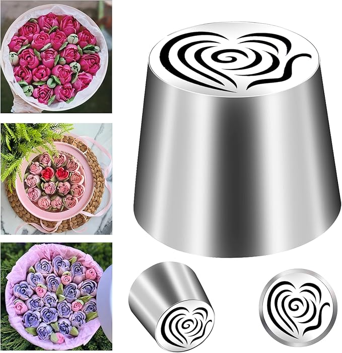 FANTEXY Extra Large Russian Piping Tip - Seamless Food Grade Stainless Steel Rose Heart Floral Nozzle for Cake Decorating, Buttercream, Frosting Flowers Dishwasher Safe SL87