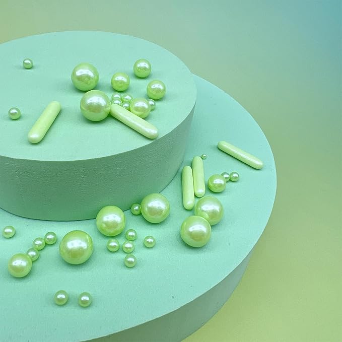 Green Sprinkles for Cake Decorating, 4.6Oz Green Rod and Pearl Sprinkles Mix for Baking, Cupcake, Cookie, Ice Cream, Donuts and Cake Decorating