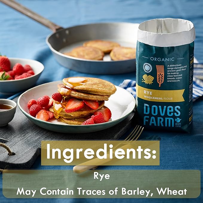 Doves Farm Organic Rye Wholemeal Flour | Stoneground Ancient Grain Flour | Perfect for Close-Textured Breads, Cakes & Biscuit Baking | High in Fiber | Imported from UK | 35.27 Oz (Pack of 6)