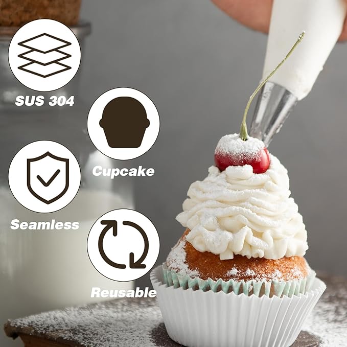 3PCS 1m Piping Tips Icing, Silver Open Star Tips, Stainless Steel Cake Decorating Tips,For Cake Decorating, Seamless Piping Nozzles, Cupcakes, Cake and Decorating