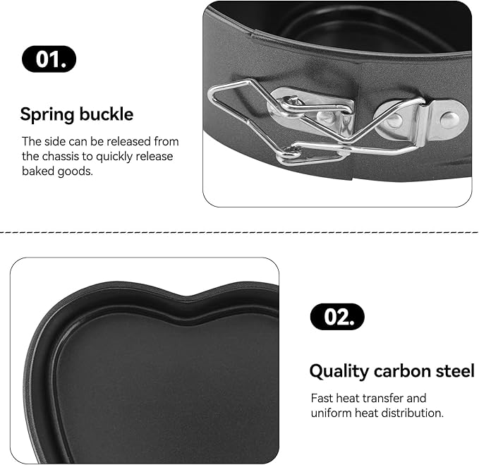 2PCS Springform Pan Cake Mold Heart Shape, Cake Pan Carbon Steel Mini Cake Molds for Baking with Removable Base Nonstick Cheesecake Pan Mini Cheesecakes, Pizz