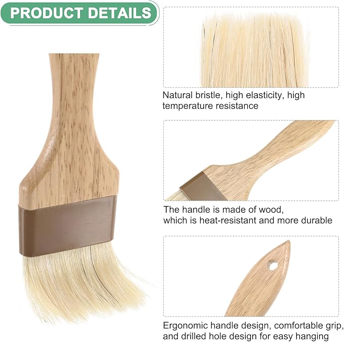 2-Pack Pastry Brush, Wooden Handle Natural Bristle Basting BBQ Oil Brush for Cooking/Barbecue/Kitchen [2"]