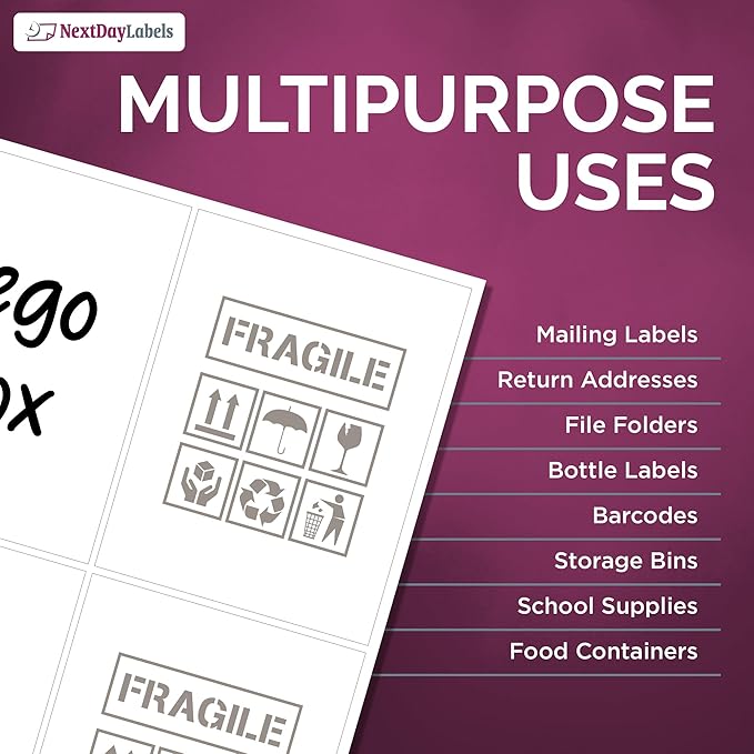 NextDayLabels – 4” x 5” Rectangular Sticker Labels for Printer - White Laser/Inkjet Printer Labels Return Address Labels Shipping Label Stickers (50 Sheets, 4 Per Sheet, 200 Labels)