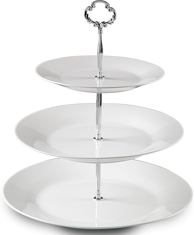 Klikel 3 Tiered Serving Stand -Silver Serving Tray for Parties - Round Platter for Cupcakes Fruits Dessert or Tea - Cake Pop Stand and Buffet Server