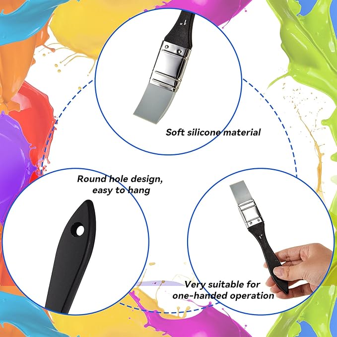 Nezyo 1 Inch Silicone Paint Brush Silicone Brush for Crafts Art Glue Resin Wide Flat Craft Solid Flexible Acrylic and Water Based Painting Tool for Paint Stains