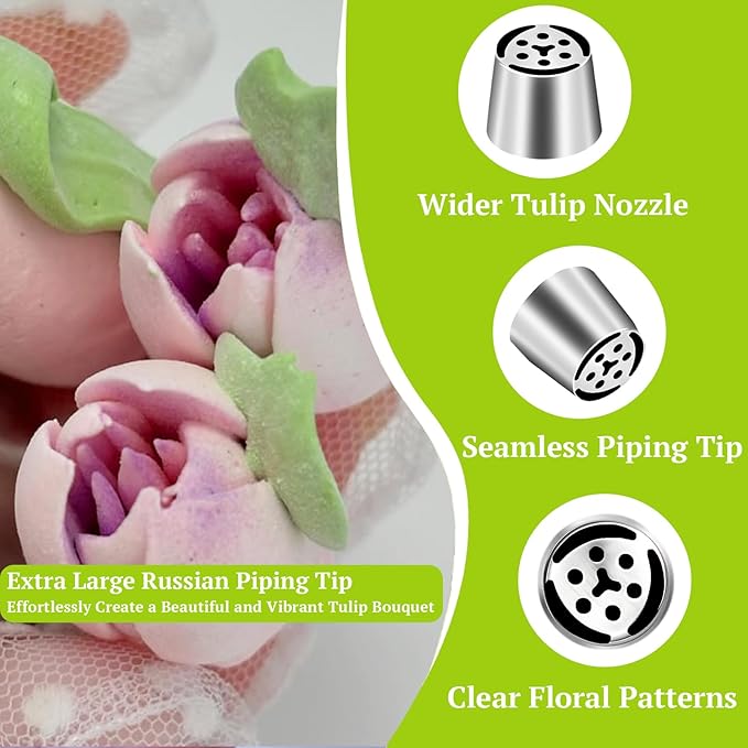 Suuker Russian Piping Tip, Stainless Steel Extra Large Piping Tip for Cake Decorating, Pastry Cupcake Flower Frosting Tips Cake Decorating Supplies Floral Icing Nozzles Kitchen Gadgets, SL4