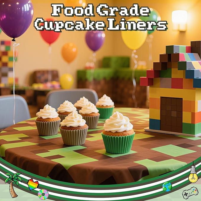 200PCS Brown and Green Cupcake Liners Mini Muffin Baking Cups Wrappers for Green and Brown Birthday Party Supplies Disposable Pastel Cupcake Papers for Botanical Garden Tea Party Decorations