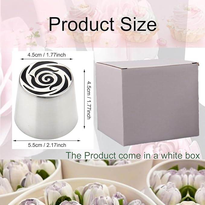 Russian Piping Tips Set 2PCS Stainless Steel Cake Decorating Kit for 3D Flowers Roses Extra Large Icing Nozzles Flower Tips Baker Tools for Wedding Birthday Cakes Cupcakes Cookies (Silver A-4)