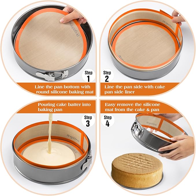 Silicone Baking Mat for Springform Pan 9 inch, Prevent cake from Sticking to Bottom and Side,Easy Clean & Non Sick Silicone Baking mat for Cheesecake Pan （Orange）