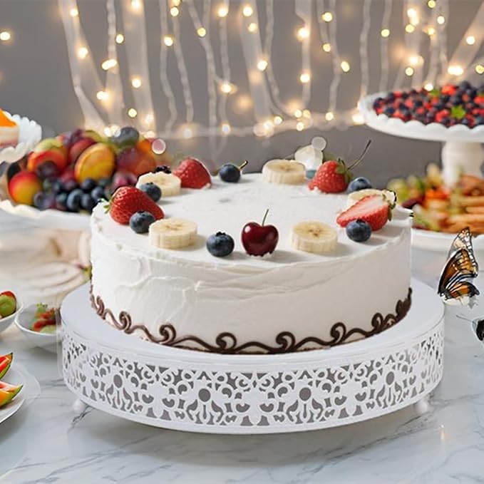 MTJYQTF White Cake Stand Set - Metal Round Cupcake Dessert Stand with Cake Cutting & Cake Spatula for Party, Candy Table Display for Wedding Birthday Baby Shower Housewarming Party CS003-pan-white