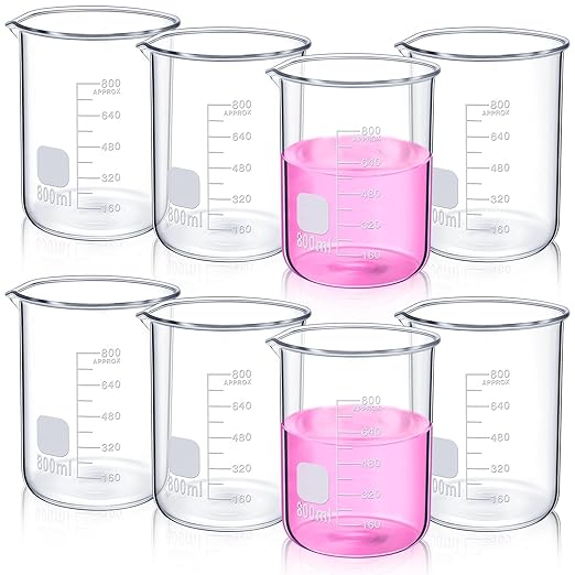 8 Pcs 800 ml Glass Lab Beaker 3.3 Borosilicate Glass Measuring Cup with Spout Low Form Glassware for Laboratories Classrooms or Home Use