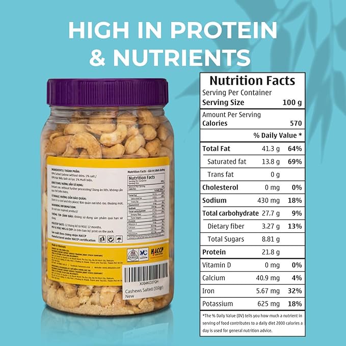 DELUXNUTS Premium Roasted Lightly Salted Cashew 21oz – Whole Cashew Nuts, Healthy Gourmet Snack for Adults, High Protein, Gluten-Free