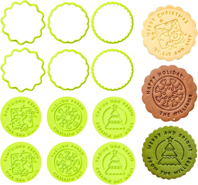 KALAIEN 12Pcs Christmas Cookie Cutters,Personalized Cookie Stamp,Cookie Stamps for Baking Cookies Biscuit Baking Tools Embossing Cookie Molds