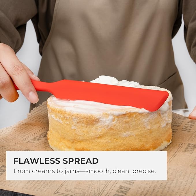 Elihome Skinny Silicone Jar Spatula Spreader, BPA Free,Heat-Resistant Scraper, 10in Long Narrow Stirring Stick, Seamless Flexible Peanut Butter Spreader for Scraping Icing and Jam (Red)